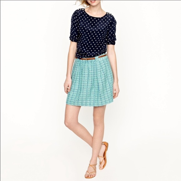 J. Crew Aqua Mint Tweed Shirred Flare Mini Skirt - Picture 8 of 12